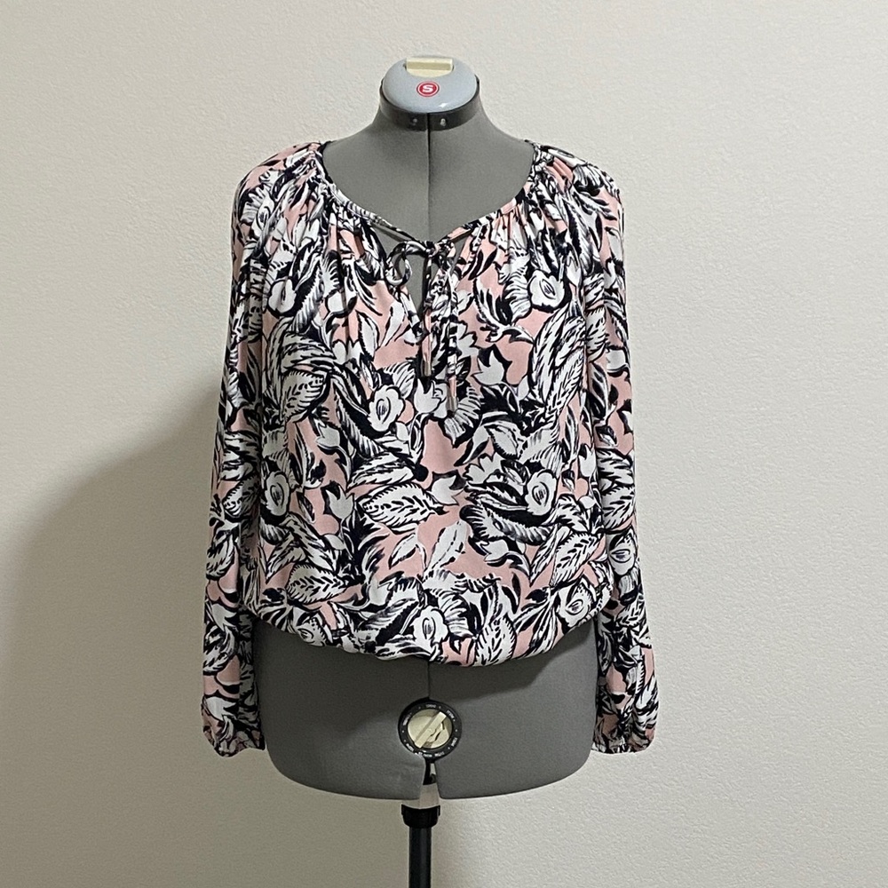 Karen Kane Blouse Long Sleeve Top Small Pink and Black